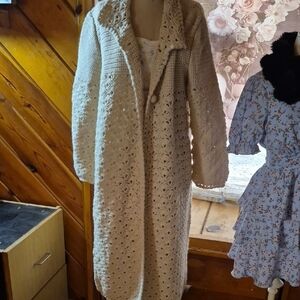 Cream Crochet Long Cardigan